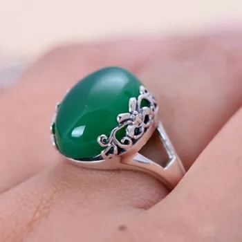 Natūralių Akmenų Žalia Agat es Žiedas Originali 925 Sidabras, Žiedai, Papuošalai Moterims, Dovana