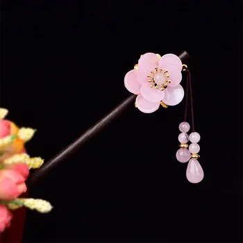Pink Gėlių Staigius Retro Etninės Stiliaus Elegantiškas Plaukų Papuošalai Kinijos Drabužių Priedai Staigius už Nuotakos Draugės Dovana