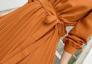 2019 m. rudenį, žiemą Prekės ženklo Moterų Drabužiai kilimo ir tūpimo Tako Dizaineris ilgomis Rankovėmis Plisuotos Suknelė Mados Lankas diržo Korėja suknelė
