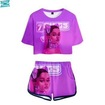 Ariana Grande 3D Atspausdintas Moterims Dviejų dalių Rinkiniai Mados Vasaros trumpomis Rankovėmis Pasėlių Top+Shorts Karšto Pardavimo Madingų Drabužių Streetwear