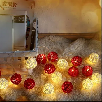 Balta Raudona Rotango kamuolys LED string žibintai 1,5 m 10LED baterija atostogų apdailos Kalėdų patalpų lauko Naujųjų Metų