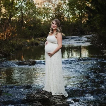 Naujas Nėrinių Motinystės Suknelės Už Nuotrauką Šaudyti Maxi Suknelė Be Rankovių Ilgio Nėščioms Moterims Nėštumo Suknelė Fotografijos Prop Baby Shower