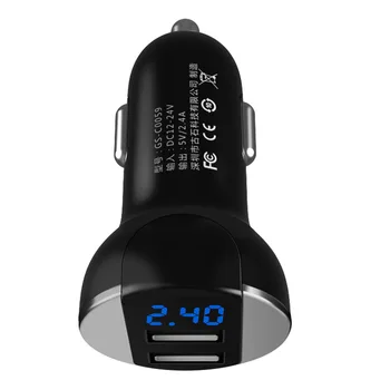 Dvigubas USB automobilinis įkroviklis 5V2.4A skaitmeninis displėjus, automobilių akumuliatoriaus įtampa Didelės galios įkrauti Mobiliojo telefono adapteris, skirtas 