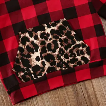 Bamblys Vaikams Baby Girl ilgomis Rankovėmis Žiemos, Pavasario T-marškinėliai, Drabužiai Leopard Raudonas Pledas Gobtuvu marškinėliai Topai