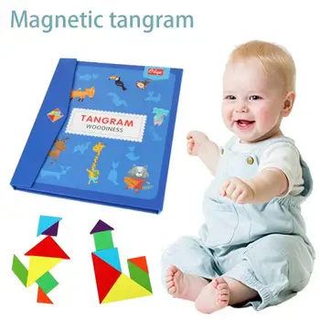 Montessori Medinės 3D Magnetinio Tangram Pjūklelis dėlionės (Galvosūkiai) Vaikų Ankstyvojo Mokymosi Švietimo Valdybos Žaislai Vaikams Smegenų Erzinti
