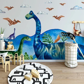 Custom Lipnios Sienų Tapetai Šiuolaikinių Animacinių filmų Pasaulyje Dinozaurų Vaikų Kambarys Fono Sienos Freska Vandeniui 3D Lipdukai