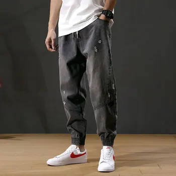Naujai Mados Streetwear Vyrų Džinsai Palaidi Tinka Retro Mėlyna Spliced Dizaineris Haremas Džinsai Kankina Krovinių Kelnės Hip-Hop Džinsai Vyrams Jogger