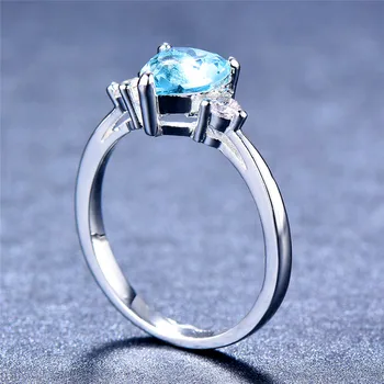 Moterų Crystal Light Blue Širdies Žiedas Mados Vestuvių Cirkonis Piršto Žiedą Žada Sidabro Spalvos Patinka Sužadėtuvių Žiedai Moterims
