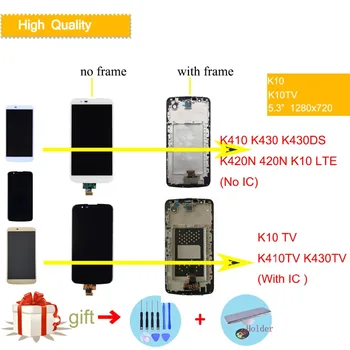 Originalą LG K10 LCD Jutiklinis Ekranas su Rėmu LG K10 TV Originalus LCD Ekranas K410 K430 K430DS K420N K430N K10 LTE LCD IC