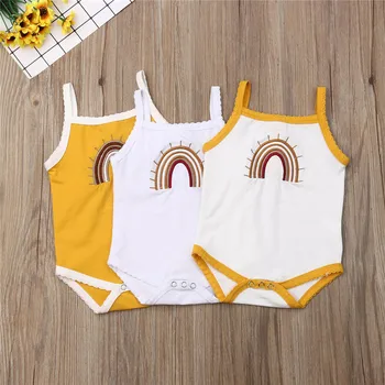 2019 Bamblys Vaikams Baby Girl Rankovių Bodysuit Apranga Vasaros Medvilnės Vaivorykštė Diržas Jumpsuit Sunsuit Kūdikio Liemenė Viršūnes Drabužiai