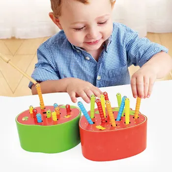 Mediniai Sugauti Kirminų Žaidimai su Magnetinių Stick Sugauti Padaras Caterpillar Montessori Ugdymo Magnetinio Braškių 