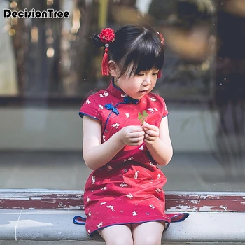 2019 naujas slyvų gėlių kūdikių qipao mergina suknelės vaikas kinų stiliaus pao cheongsam metų dovana vaikų drabužiai