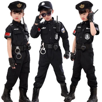 Nauja Vaikų Policijos Halloween Carnival Šalies Drabužiai Berniukams, Mergaitėms Armija Policininkas Taktika Kostiumas, Cosplay Kostiumai, Mados 110-160 CM