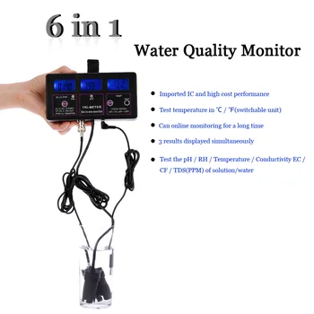 Multi-parametras, Vandens Testavimo Matuoklis Skaitmeninis LCD Vandens Kokybę, Stebėti pH / RH / EC / CF / TDS(PPM) / TEMP Vandens Kokybės Testeris