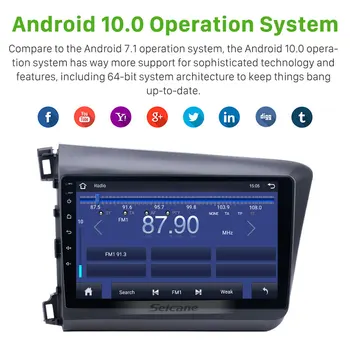 Seicane 2G+32G Android 10.0 8-core GPS Navigacija Honda Civic 2011-M. Automobilio Radijo Galvos Vienetas Žaidėjas Paramos DSP QLED Carplay