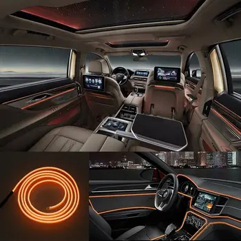 4M Automobilį, LED Interjero apšvietimo Dekoro Atmosfera Optinio Pluošto Lemputė, Durų Lemputė Mėlyna ir Oranžinė