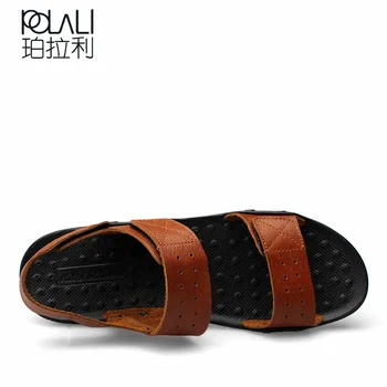 38-48 Vyrų natūralios Odos Naujos Garsaus Prekės ženklo Atsitiktinis Vyrai sandalai, Šlepetės Vasaros Paplūdimio Bateliai flip flops