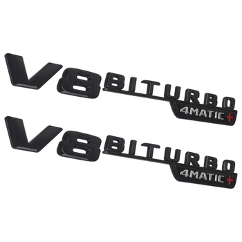 2VNT Automobilio Pusės Sparnas V8 BITURBO Logotipas Apdaila Lipdukas Mercedes Benz AMG A B C E S Klasės GT C63 E350 E400 S560 S450 Priedai