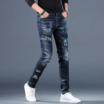 Didmeninė 2020 Asmeninį siuvinėjimo džinsai vyrų 2020 m nauji slim straight korėjos jaunimo išvaizdus, universalus atsitiktinis pieštuku kelnės