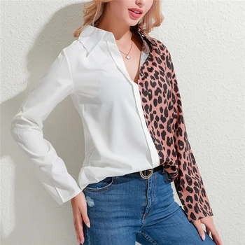 Siekia Kokybės Ponios Šifono Marškinėliai Moterims Atsitiktinis Slim Palaidinė Moterų Rudenį Moterų Drabužiai Moterims Mados Leopardas Spausdinti Marškinėliai