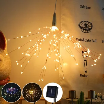 100/120/150/180 LED Saulės energija Varomas Kabinti Starburst Fejerverkų Kalėdų Pasakos Styginių Šviesos Sulankstomas Girliandą Lauko Dekoracijos
