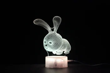 Little white rabbit spalvinga 3d naktį šviesos 7colors permainingi mielas atmosfera apdailos lempos moterų kūrybos dovana