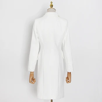 TWOTWINSTYLE Atsitiktinis Balta Suknelė moterų V-Kaklo, ilgomis Rankovėmis Aukštos Juosmens Kišenėje Minimalistinės Suknelės Moterų 2020 M. Rudenį Mados Nauja Banga