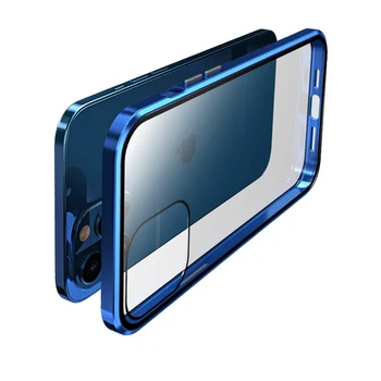 Magnetinės Metalo iphone 12 11 pro max atveju coque Dvipusis Stiklo iphone 12 11 Pro 12 mini padengti telefono dėklas coque