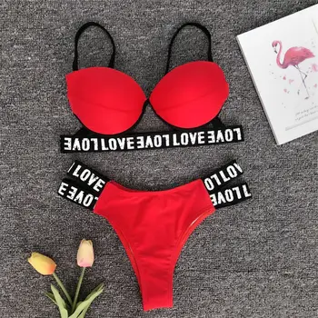 GNIM HL Sexy Sporto Push Up Bikinis Mujer 2019 Naujas maudymosi Kostiumėliai Moterims, Letter Spausdinimo maudymosi kostiumėlis Beach Dėvėti Maudymosi Kostiumas Moterims Dviejų dalių
