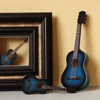 Blue Mini Klasikinės Gitaros Modelis Mediniai Miniatiūrinė Gitara Ekranas Muzikos Instrumentas, Apdailos Dovana su Byla Stendas