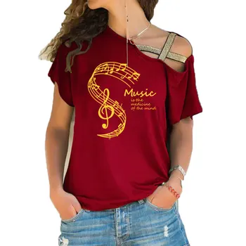 Moterų Marškinėliai Vasaros Muzikos Medicina Proto Spausdinti Marškinėlius Atsitiktinis Medvilnės marškinėliai Nereguliarus Nerijos Kryžiaus Tvarstis Femme Ts