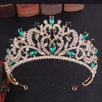 Baroko Tiara Aukso Kalnų Krištolas Crystal Crown Vestuvių Nuotakos Plaukų Aksesuarai Vinjetė Mėlyna Žalia Raudona Princess Crown Aukso Tiara