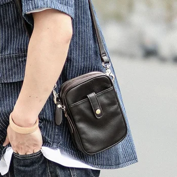 AETOO Vyrų pasviręs maišelį, vyriški mini peties mažų kabo krepšys, odos retro mobiliojo telefono maišelį, odinis multi-funkcija krepšys