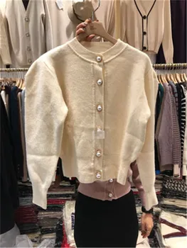2020 Naują Atvykimo Rudenį, Žiemą, susagstomi megztiniai moterims Paprastas Elegantiškas Pearl Mygtuką Saldus Mergina Kietosios Multi Spalvų Paltai Cardiagns
