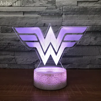3D Akrilo LED Nakties Šviesos Wonder Woman Logotipo Formos Touch 7 Spalva Keičiasi Stalas Stalo Lempa Šalies Dekoratyvinės Šviesos Kalėdų Dovana