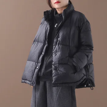 2020 Schinteon Korėjos Stiliaus Moteris Žemyn Striukė Žiemą Šiltas, Purus Outwear Per Dydis, Kailis Šviesiai Balta Antis Žemyn Striukės