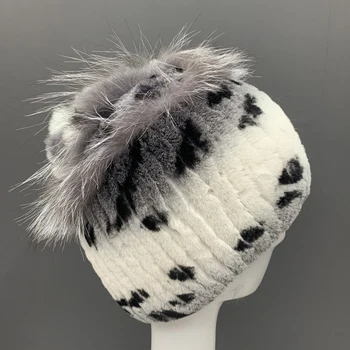 Naujas žiemos šiltos kepurės moterims gėlių stilingas beanies natūralaus triušio fox purus sniegas, kailiniai skrybėlės rankomis megzti siuvami rusijos skrybėlę