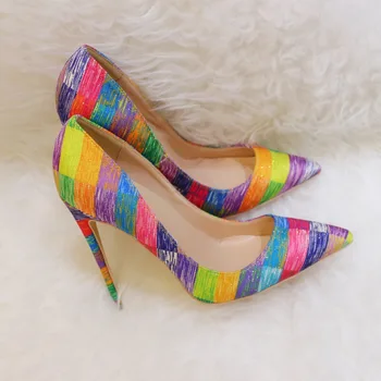 Nemokamas pristatymas mados moterų Siurbliai lady kelių spalvų drobės Point kojų aukštakulnius batus 10cm, 12cm 8cm