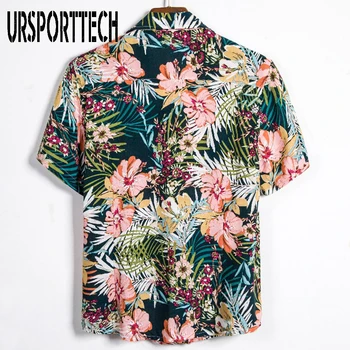 URSPORTTECH Vasaros Paplūdimio Marškinėliai Vyrams Naujas Mados Trumpas Rankovės Atsitiktinis Palaidų Gėlių Marškiniai Stovėti Apykaklės Gėlių havajų marškinėliai