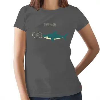 Dinozaurą T-Shirt Sharkasm Klasikiniai Marškinėliai Spausdinami O Kaklo Moterų marškinėlius Sidabro Trumpas Rankovės Ponios Tee Marškinėliai