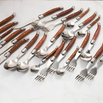 24-Vienetų Laguiole stalo Įrankių rinkinys Medienos rankena Stalo įrankiai iš Nerūdijančio plieno Kepsnys Peiliai Medinis Japonų Virtuvės Indai Accessoreis