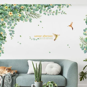 Kūrybos siena lipdukas kambarį sienų dekoras lipnios etiketės miegamojo puošimas švieži žalieji augalai kambario, apdaila, namų dekoro