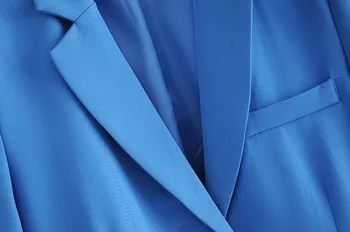 ZXQJ Mėlyna moterų elegantiškas įpjovomis apykaklės švarkas 2020 mados ponios ilgomis rankovėmis mygtuką, striukės, kostiumai atsitiktinis moterų kostiumas mergaitėms chic