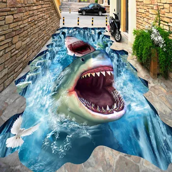 Pasirinktinius Nuotraukų 3D Grindų Sieniniai Rykliai Krioklys 3D Stereoskopinis Grindų Lipdukai Vandeniui Sutirštės lipnios PVC Tapetai