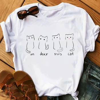 Cute Kačių, Spausdinti Vasarą Moterys Marškinėlius Juokingas Animacinių filmų Marškinėliai Moteriška Kawaii Anime Ullzang T-shirt 90-ųjų Mados korėjos Stiliaus Viršaus Tee
