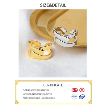 Aukštos Kokybės Mados 925 Sterlingas Sidabro Geometrinis interweave aukso spalvos Reguliuojamo Žiedai Moterims Didmeninė Papuošalai