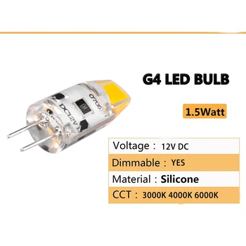10vnt G4, LED Lemputė 12V DC Pritemdomi COB LED G4 Lempos Lampadas Lemputės 360 Spindulio Kampas Ne Mirgėjimo Pakeisti 10W 15W Halogeninė Lempa