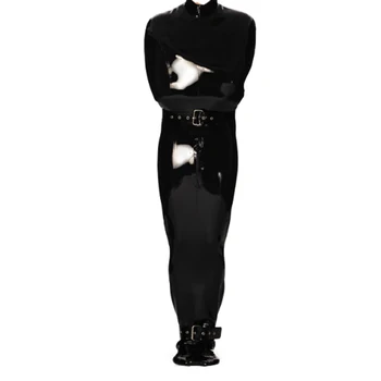 Natūralaus Kaučiuko latekso Cosplay Juodas Kostiumas Reguliuojamas Diržas Vyrų Catsuit Gummi Kietas Wetlook Juoda Individualų Dydis XXS-XXL