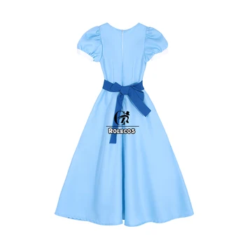 ROLECOS Peter Pan Wendy Cosplay Kostiumų Blue Girl Dress Pusė Rankovės Šalis Princesė Suknelė Vaikas Saldus Suknelė su Diržo Bowknot