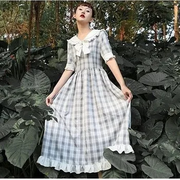 QWEEK Lolita Pledas Suknelė Kawaii Moterų Rudenį Mori Mergina Japonų Stiliaus Saldainių Mielas Suknelė Raukiniai ilgomis Rankovėmis Midi Suknelė Mergaitėms